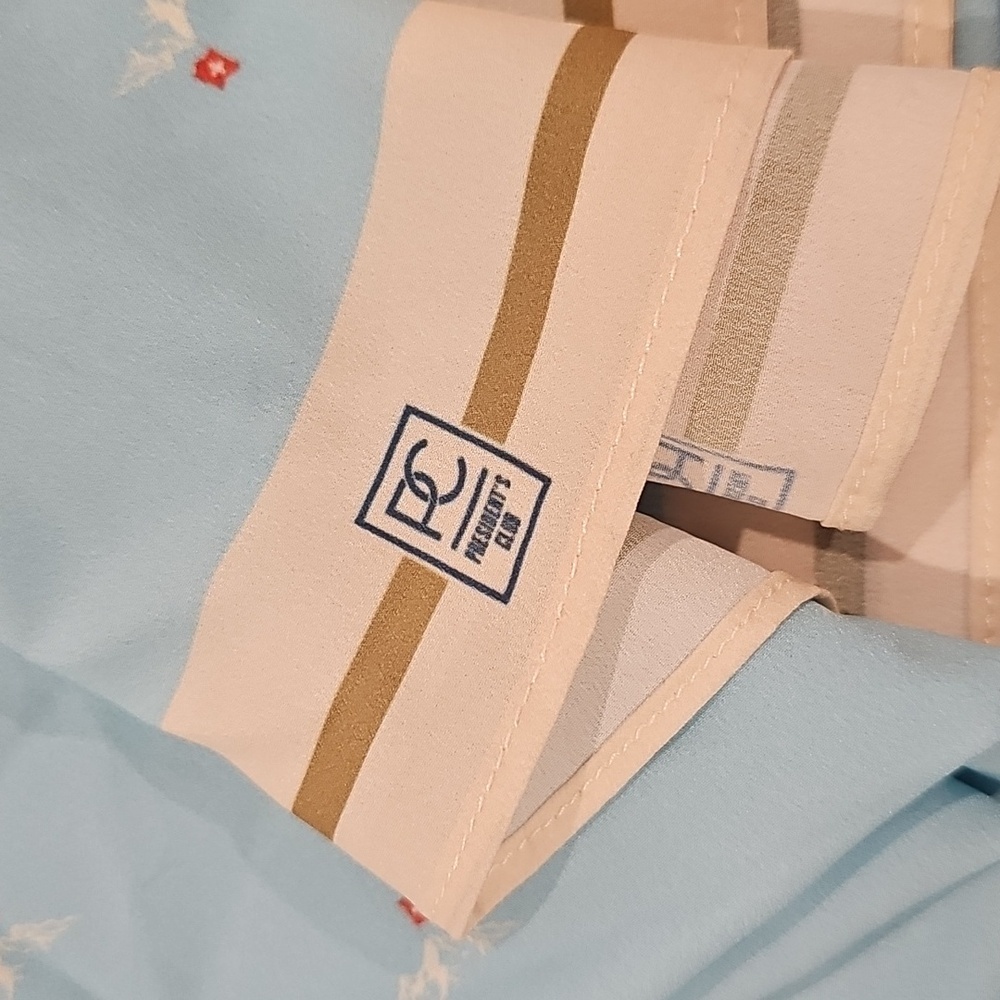 Vintage President's Club Chic Blue and White Silk‎ Scarf with Swiss Alp Design